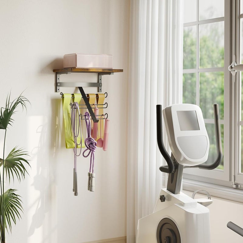 TJMOREE Resistance Rack Band Storage Hanger with Shelf Gym Equipment Organizer, Storage Rack for Home Gym, Brown - Image 2